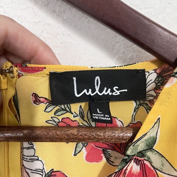 Lulus Button Front Midi Dress Women Large Short Sleeve Yellow Floral - Picture 8 of 10